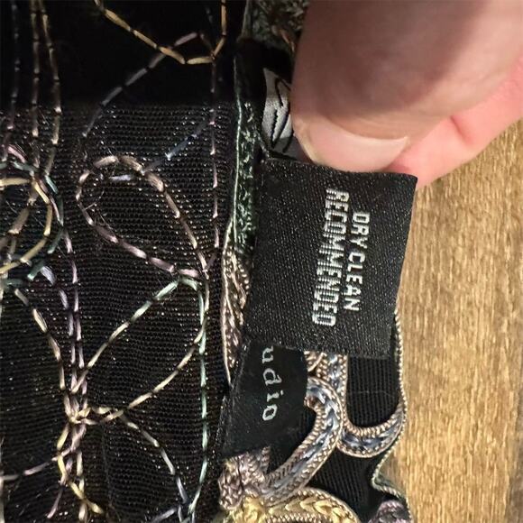 Casual Studio Black Floral Ribbon Swirl Embroidered Sheer Jacket L Art to Wear - Picture 7 of 10